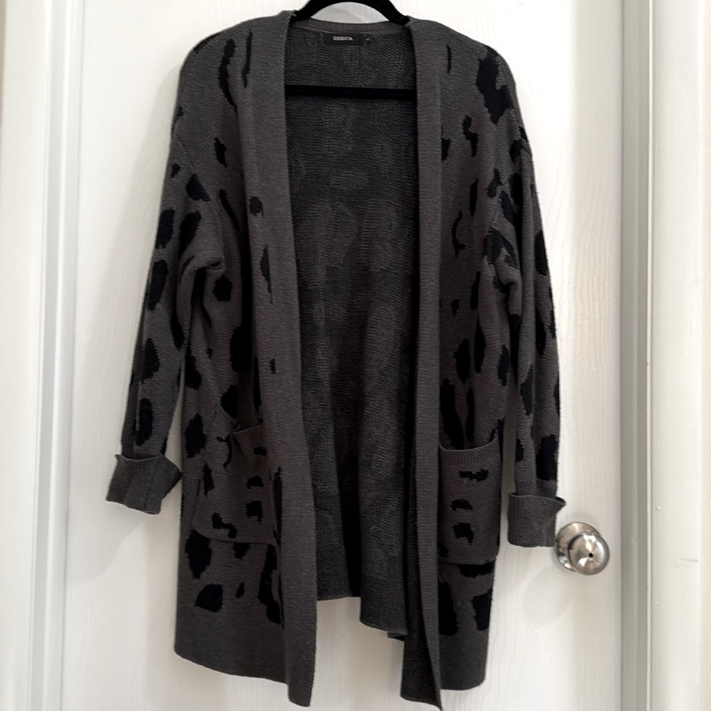 Zesica open Front Leopard Print Cardigan (L)